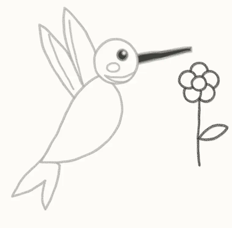 How to Draw a Cartoon Hummingbird, step 6: draw the flower