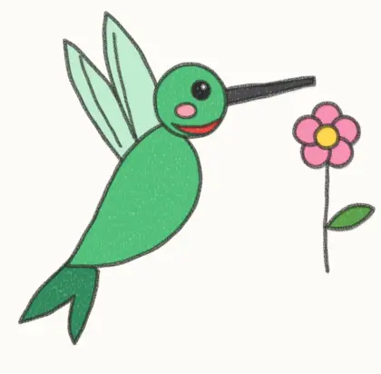 Finished cartoon hummingbird drawing, coloured