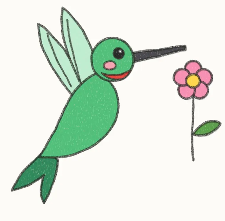 How to Draw a Cartoon Hummingbird, step 7 of 7: color your hummingbird, pencil drawing