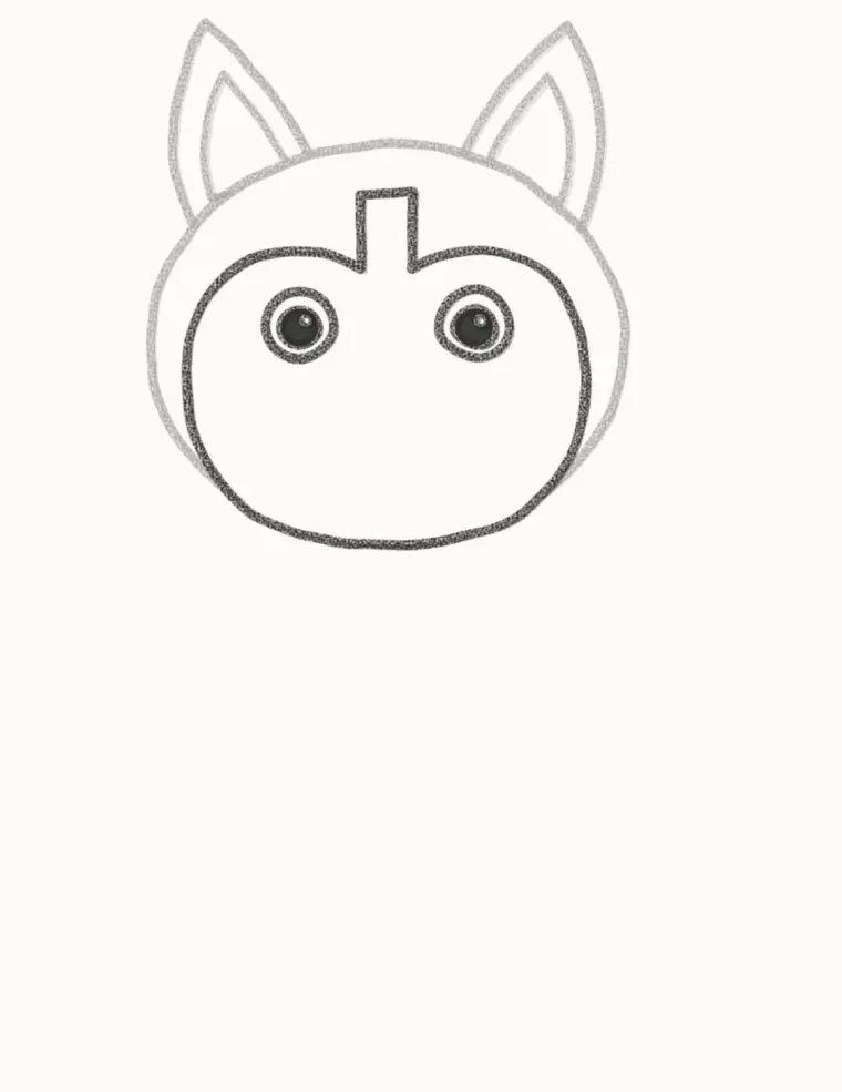 How to Draw a Cartoon Husky, step 3: draw the face mask and blue eyes