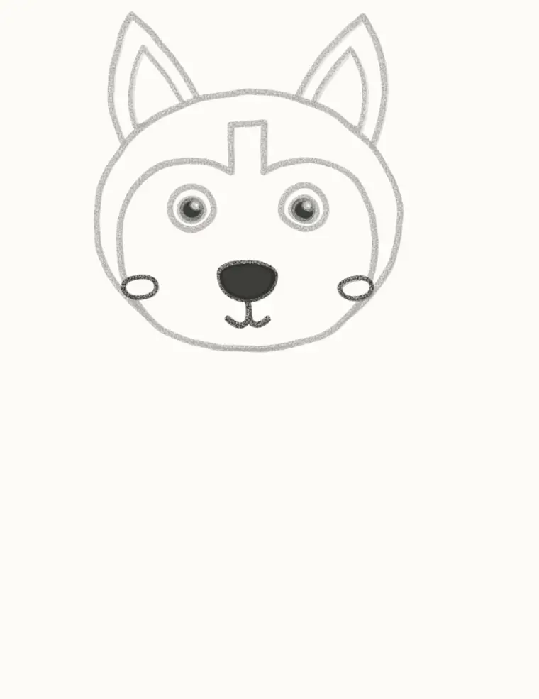 How to Draw a Cartoon Husky, step 4: draw the muzzle