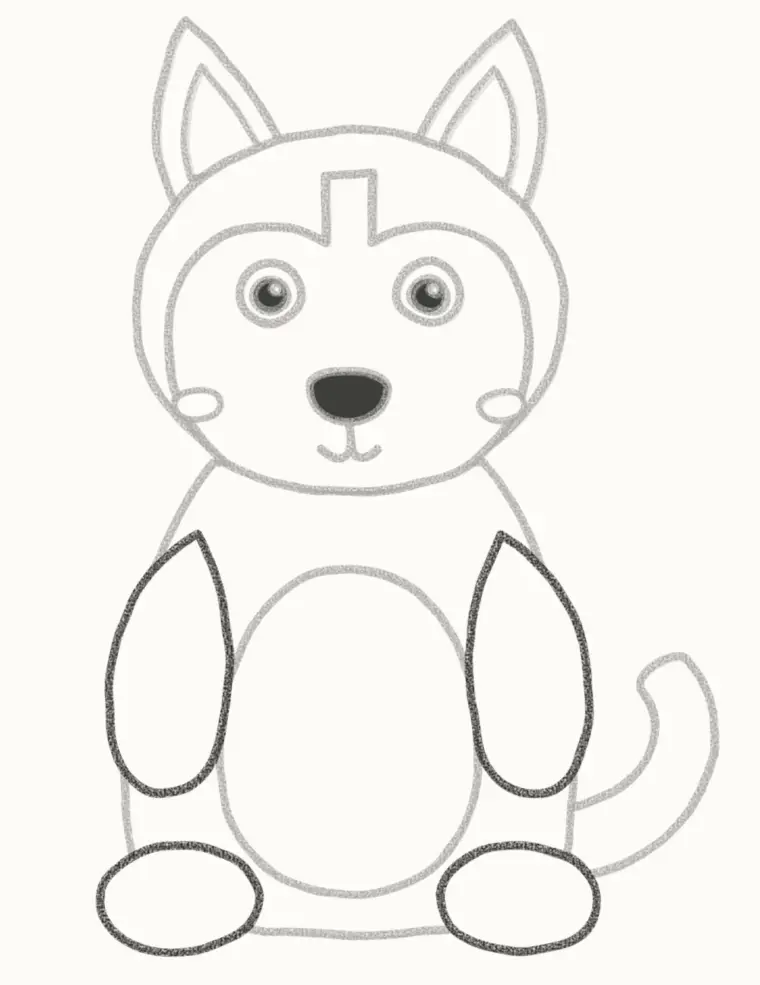 How to Draw a Cartoon Husky, step 6: add the legs and paws