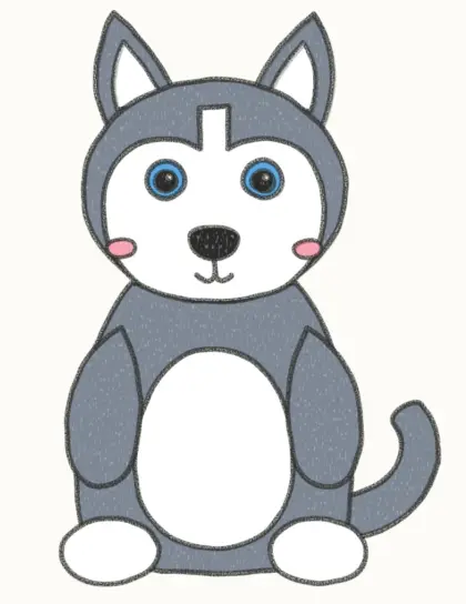 Finished cartoon husky drawing, coloured
