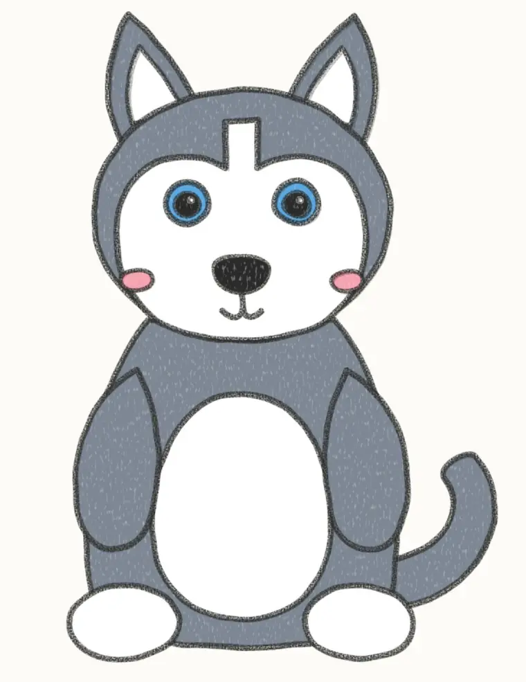 How to Draw a Cartoon Husky, step 7 of 7: color your husky, pencil drawing