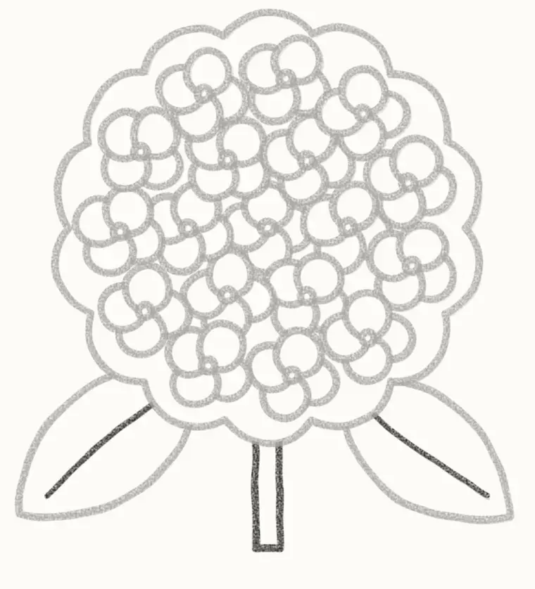 How to Draw a Cartoon Hydrangea, step 6: add the stem and lines