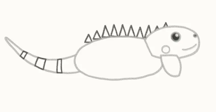 How to Draw a Cartoon Iguana, step 5: add the spikes and stripes