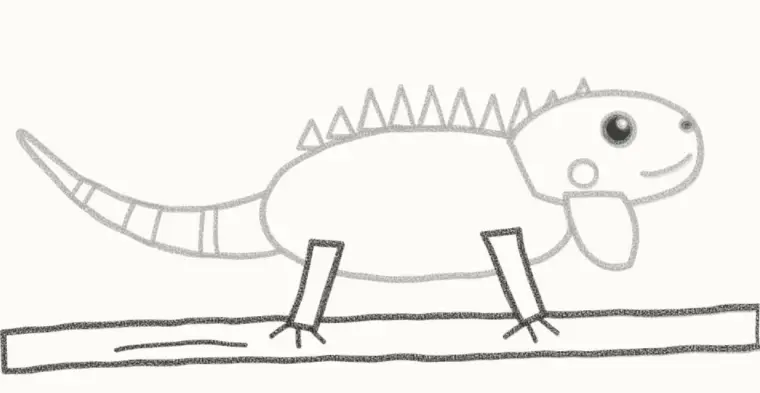 How to Draw a Cartoon Iguana, step 6: draw the legs and branch