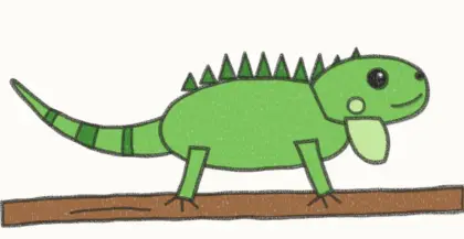 Finished cartoon iguana drawing, coloured