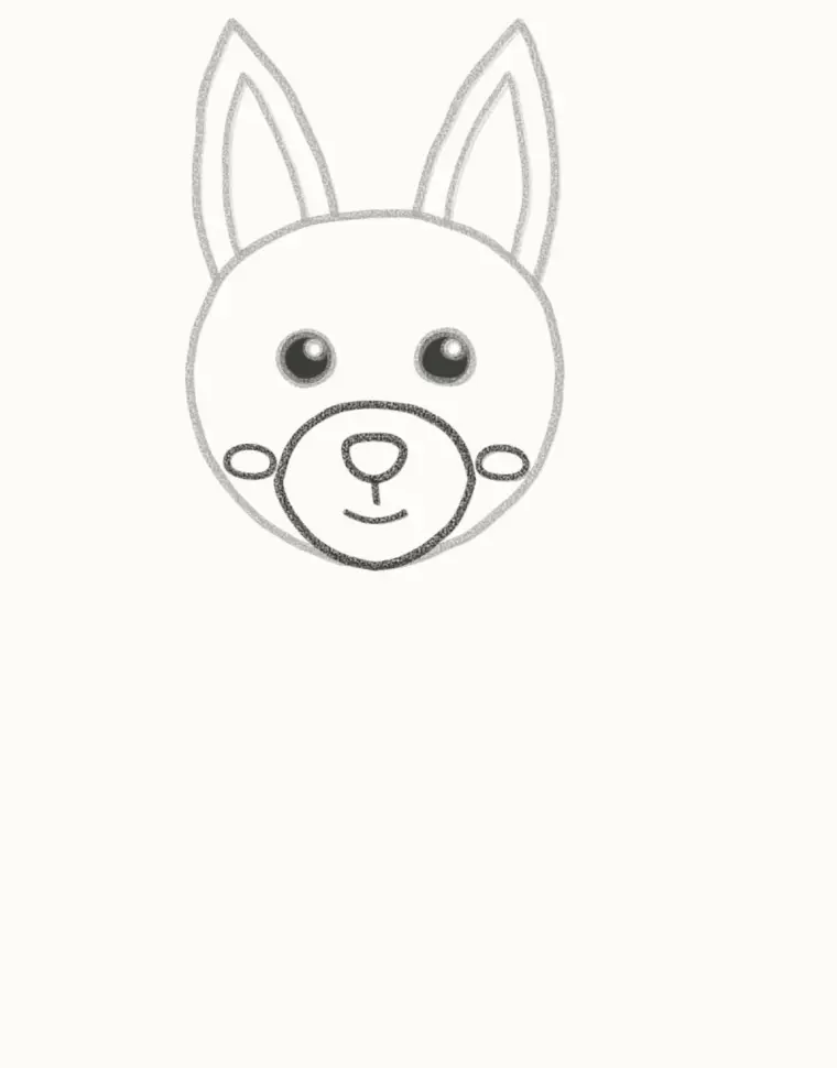 How to Draw a Cartoon Jackal, step 4: draw the muzzle and nose