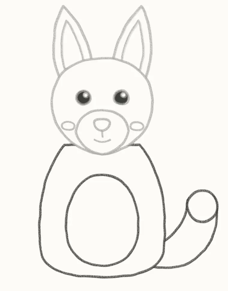 How to Draw a Cartoon Jackal, step 5: draw the body and tail