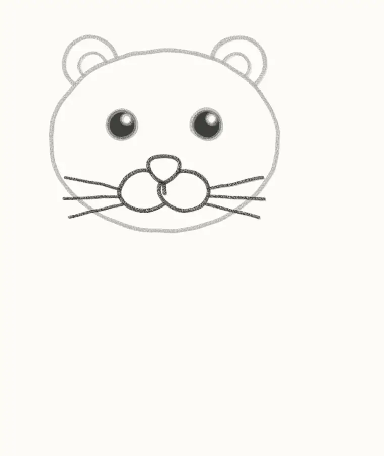 How to Draw a Cartoon Jaguar, step 4: draw the muzzle, nose and whiskers