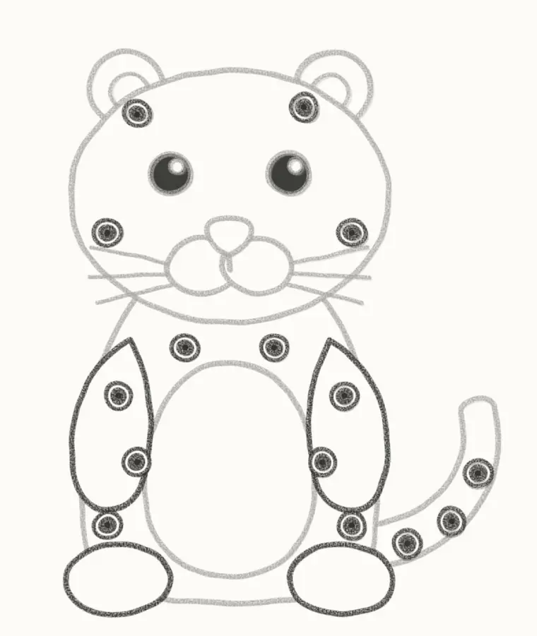 How to Draw a Cartoon Jaguar, step 6: add the paws and rosettes
