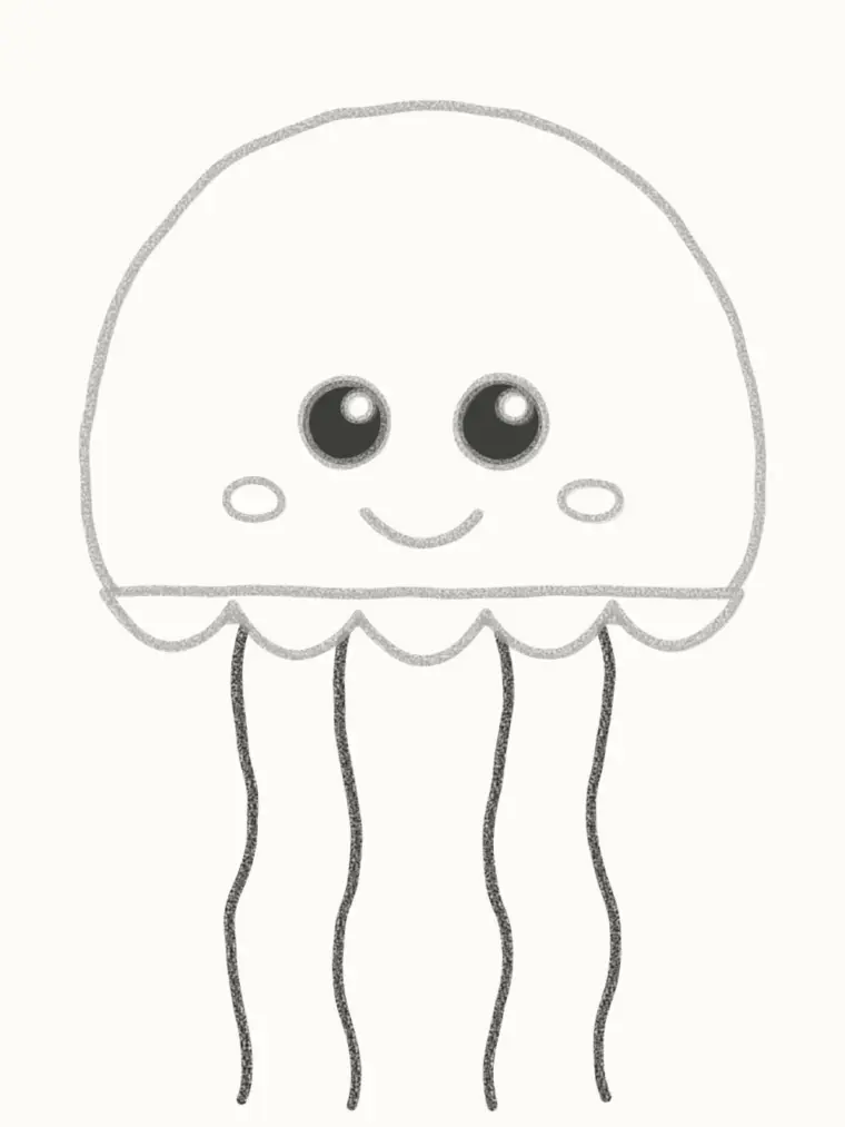 How to Draw a Cartoon Jellyfish, step 4: add the long tentacles