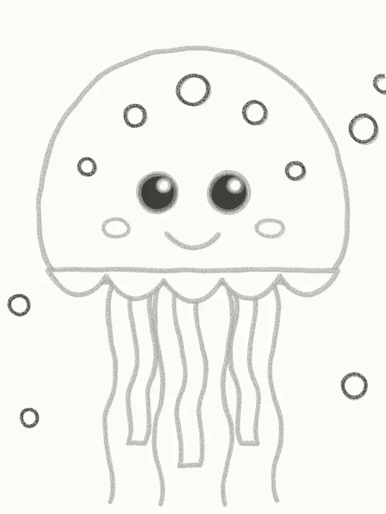 How to Draw a Cartoon Jellyfish, step 6: draw the spots and bubbles
