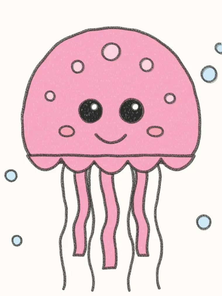 How to Draw a Cartoon Jellyfish, step 7 of 7: color your jellyfish, pencil drawing