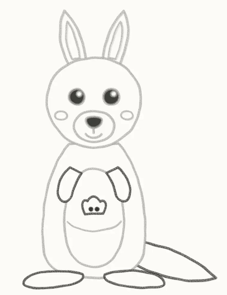 How to Draw a Cartoon Kangaroo, step 6: add the arms, feet, tail and baby