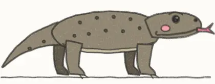 Finished cartoon komodo dragon drawing, coloured