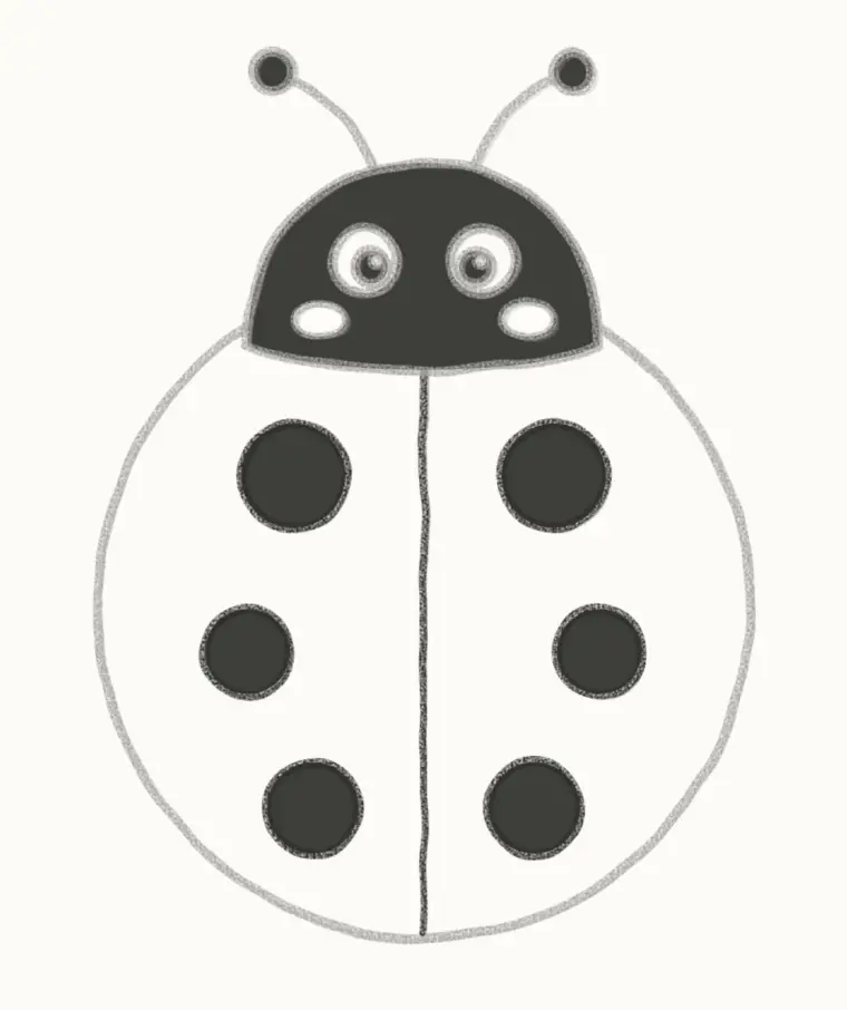 How to Draw a Cartoon Ladybug, step 5: draw the wing line and spots