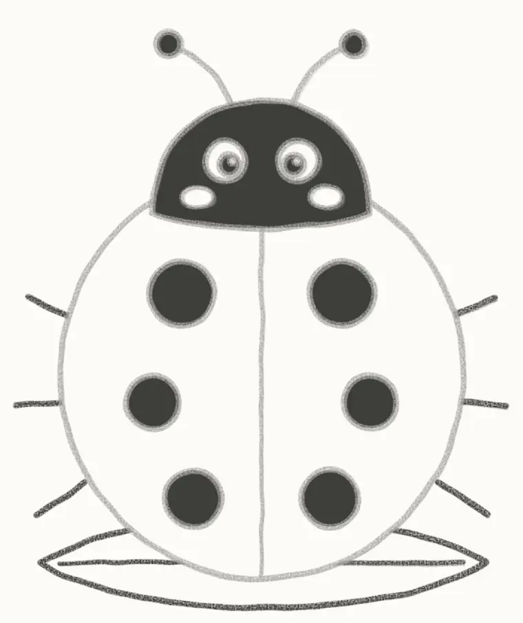 How to Draw a Cartoon Ladybug, step 6: add the legs and leaf