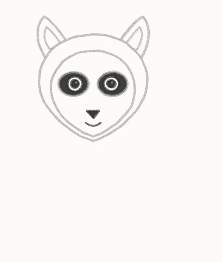How to Draw a Cartoon Lemur, step 4: draw the eyes and nose