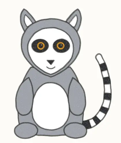 Finished cartoon lemur drawing, coloured