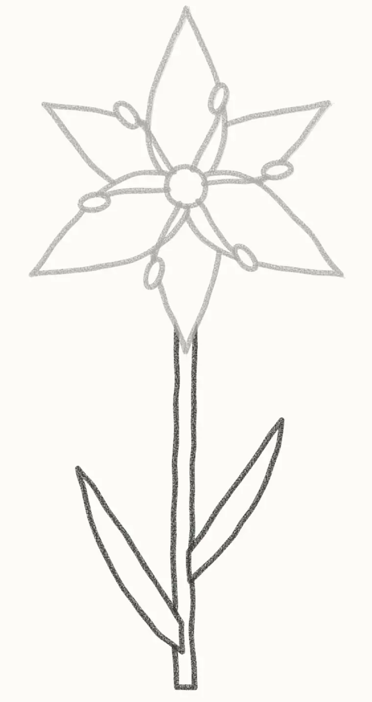 How to Draw a Cartoon Lily, step 5: draw the stem and leaves