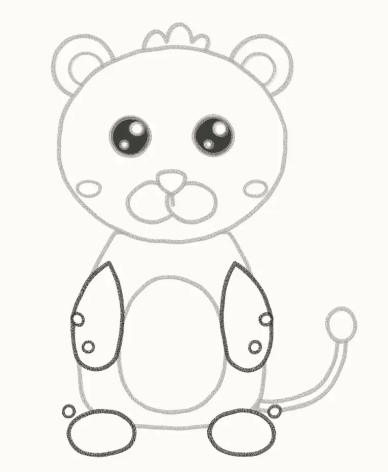 How to Draw a Cartoon Lion Cub, step 6: add the paws and spots