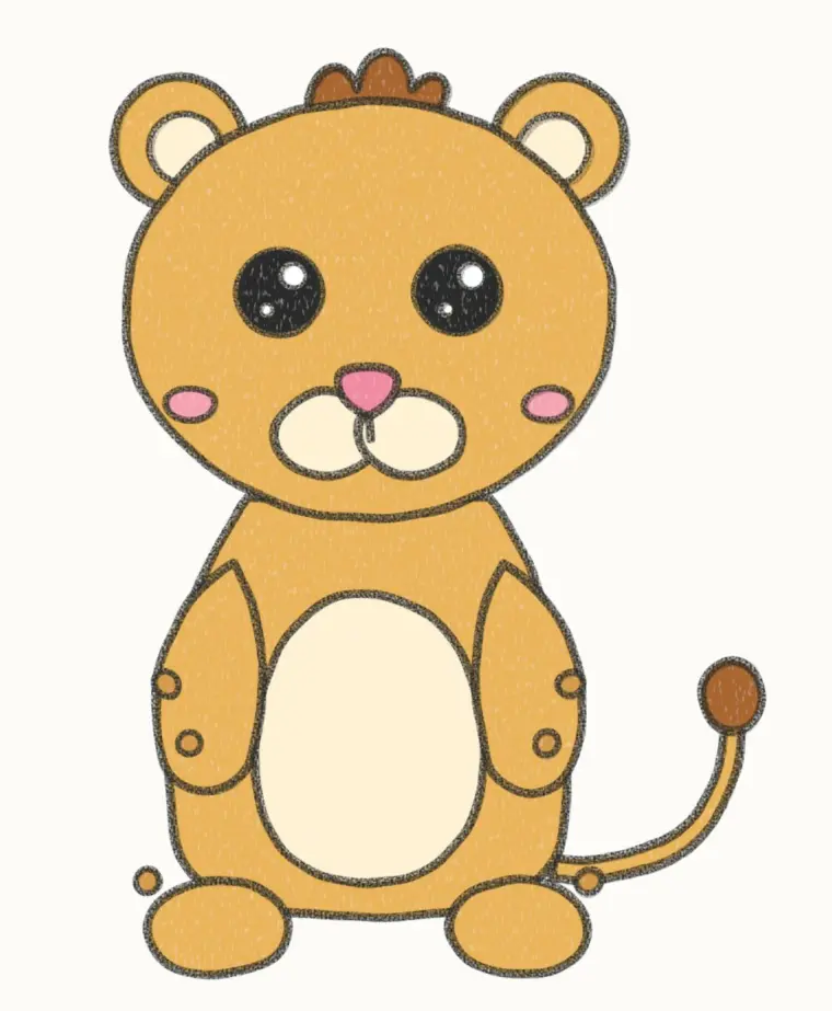 How to Draw a Cartoon Lion Cub, step 7 of 7: color your lion cub, pencil drawing