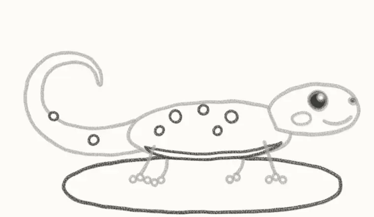 How to Draw a Cartoon Lizard, step 6: draw the spots and rock