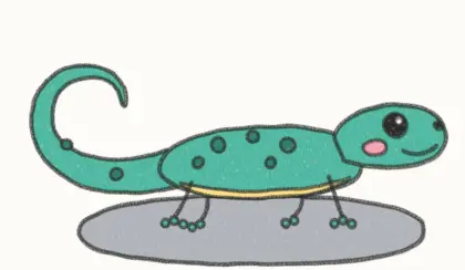 Finished cartoon lizard drawing, coloured