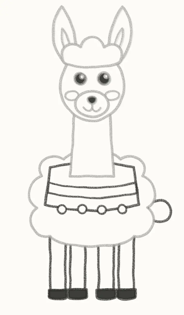 How to Draw a Cartoon Llama, step 6: add the legs, tail and blanket