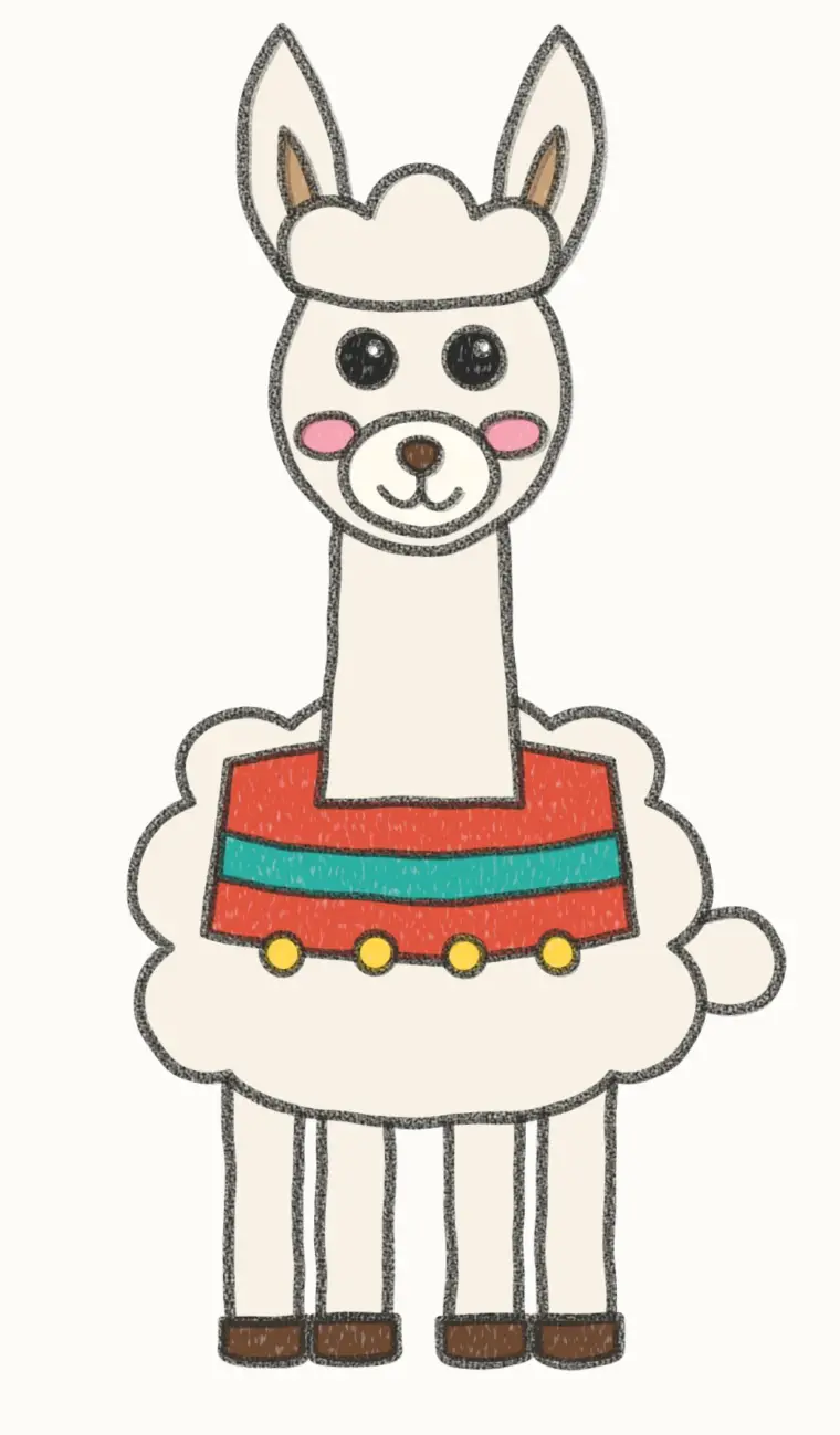 How to Draw a Cartoon Llama, step 7 of 7: color your llama, pencil drawing