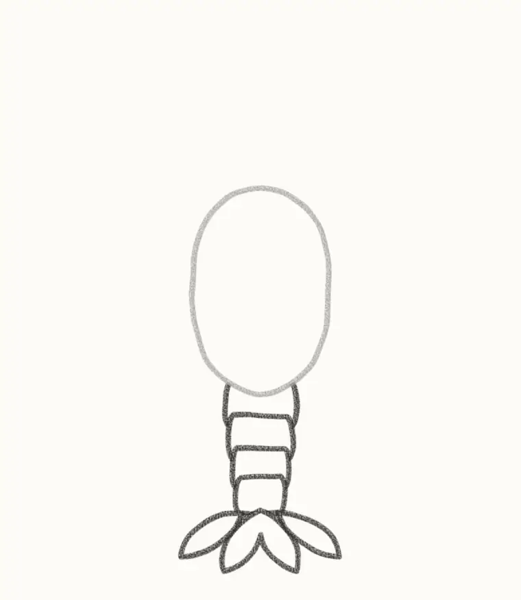 How to Draw a Cartoon Lobster, step 2: add the tail