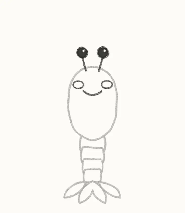 How to Draw a Cartoon Lobster, step 3: draw the eyes and smile