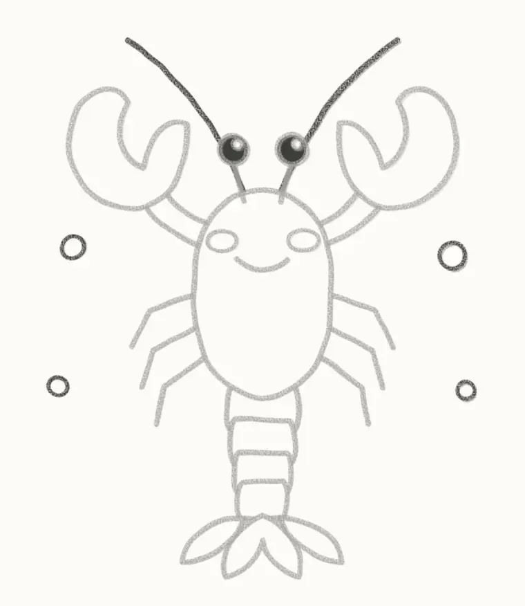 How to Draw a Cartoon Lobster, step 6: draw the antennae and bubbles
