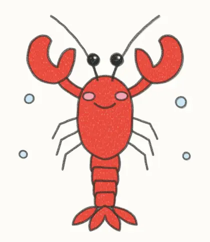 Finished cartoon lobster drawing, coloured
