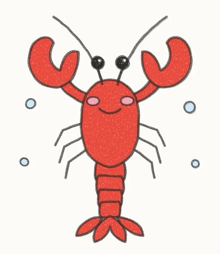 How to Draw a Cartoon Lobster, step 7 of 7: color your lobster, pencil drawing