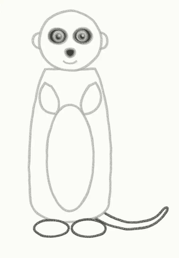 How to Draw a Cartoon Meerkat, step 6: draw the feet and tail