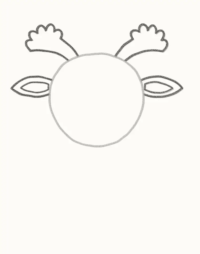 How to Draw a Cartoon Moose, step 2: add the ears and wide antlers