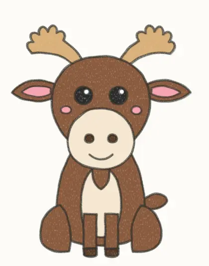 Finished cartoon moose drawing, coloured