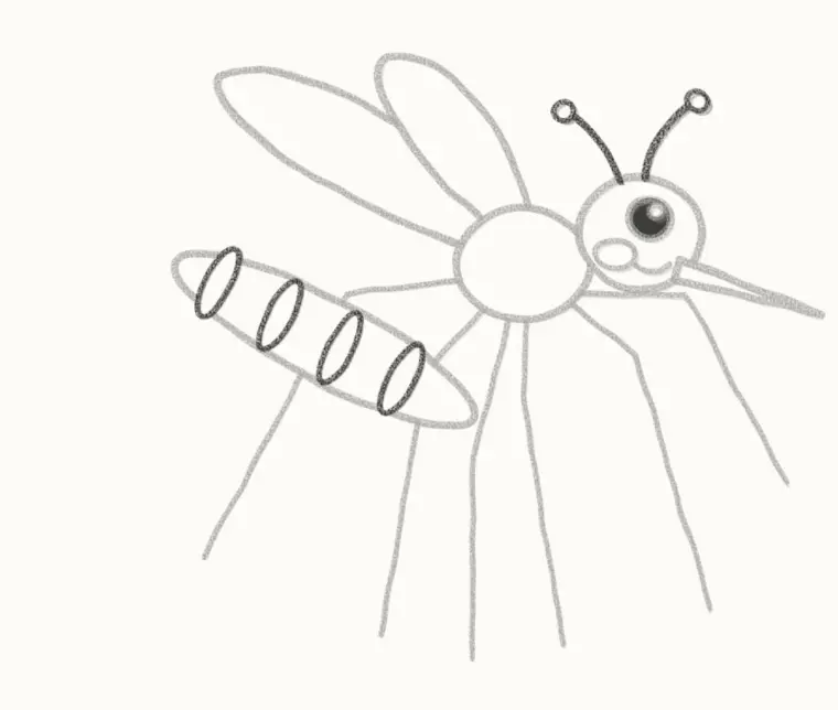 How to Draw a Cartoon Mosquito, step 6: add the stripes and antennae