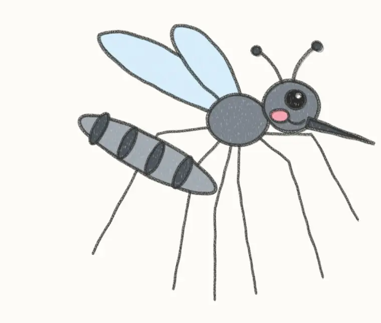 How to Draw a Cartoon Mosquito, step 7 of 7: color your mosquito, pencil drawing
