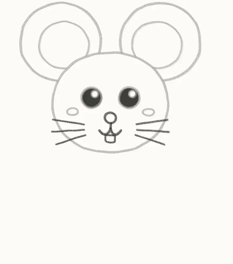 How to Draw a Cartoon Mouse, step 4: draw the nose and whiskers