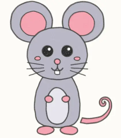 Finished cartoon mouse drawing, coloured