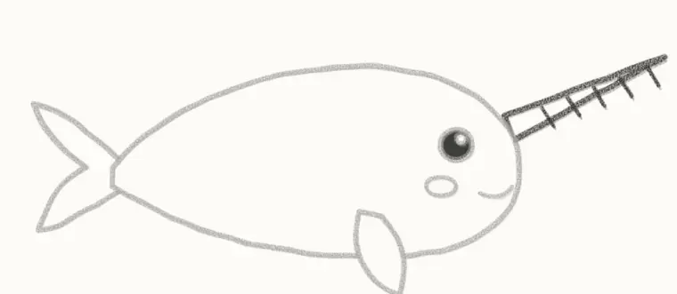 How to Draw a Cartoon Narwhal, step 5: draw the long tusk