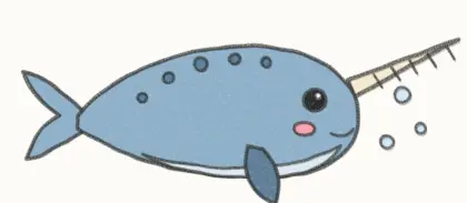 Finished cartoon narwhal drawing, coloured