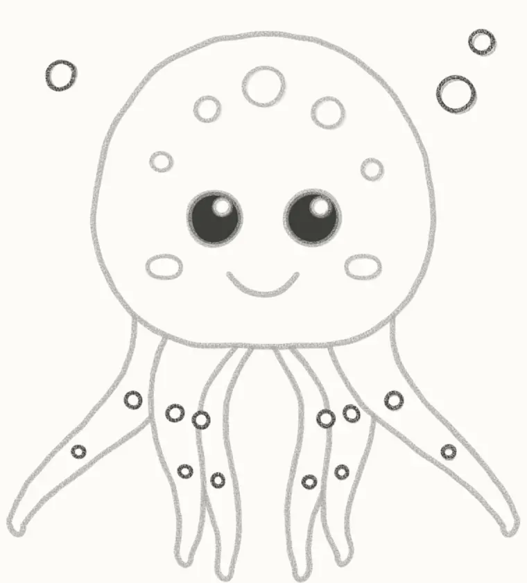 How to Draw a Cartoon Octopus, step 6: add the suckers and bubbles