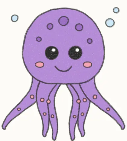 Finished cartoon octopus drawing, coloured