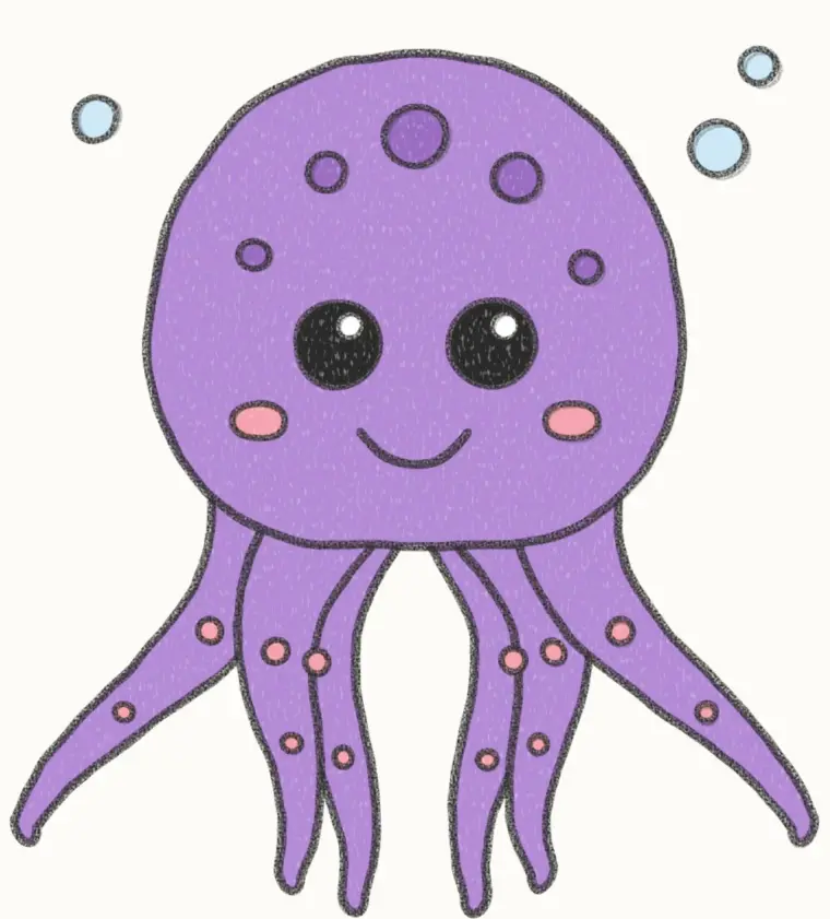 How to Draw a Cartoon Octopus, step 7 of 7: color your octopus, pencil drawing
