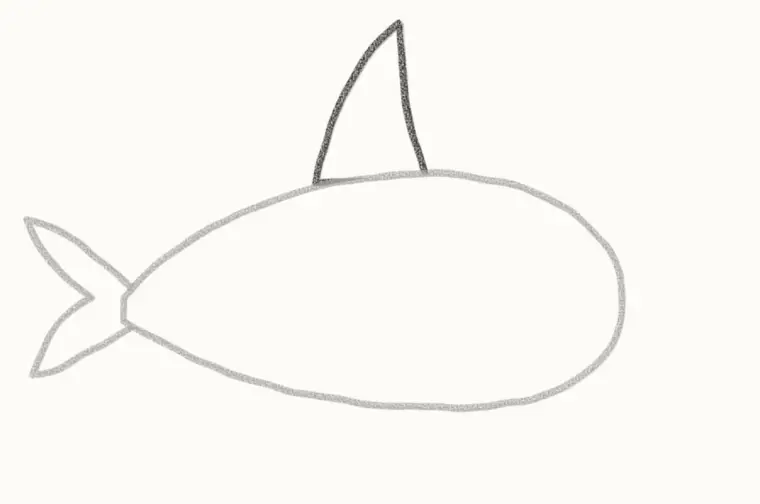 How to Draw a Cartoon Orca, step 3: draw the tall back fin
